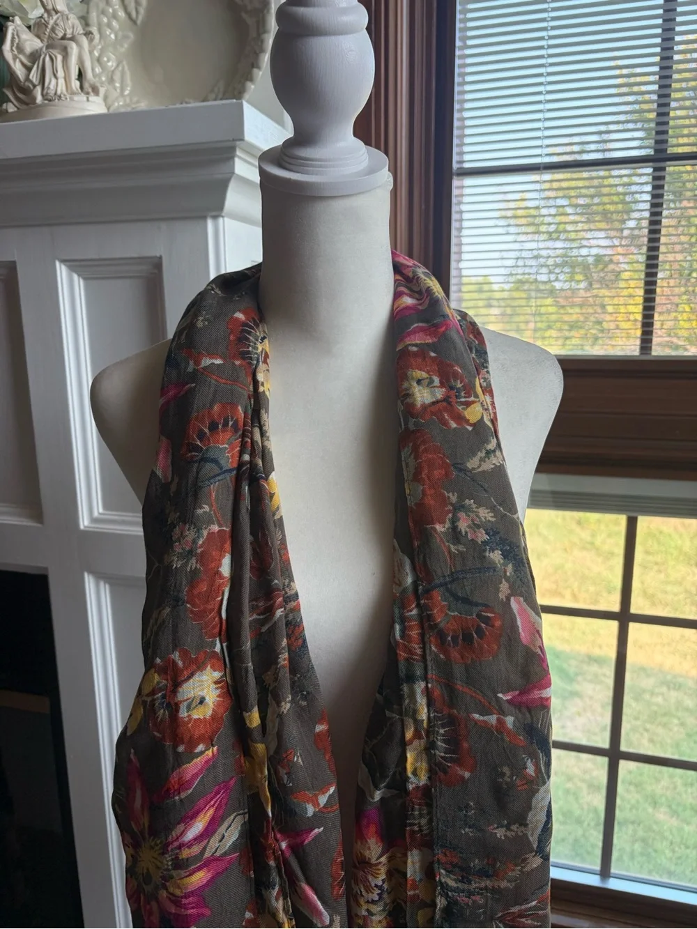 Talbots Floral Lightweight Women’s Scarf - Army Green with Pink, Yellow & Orange